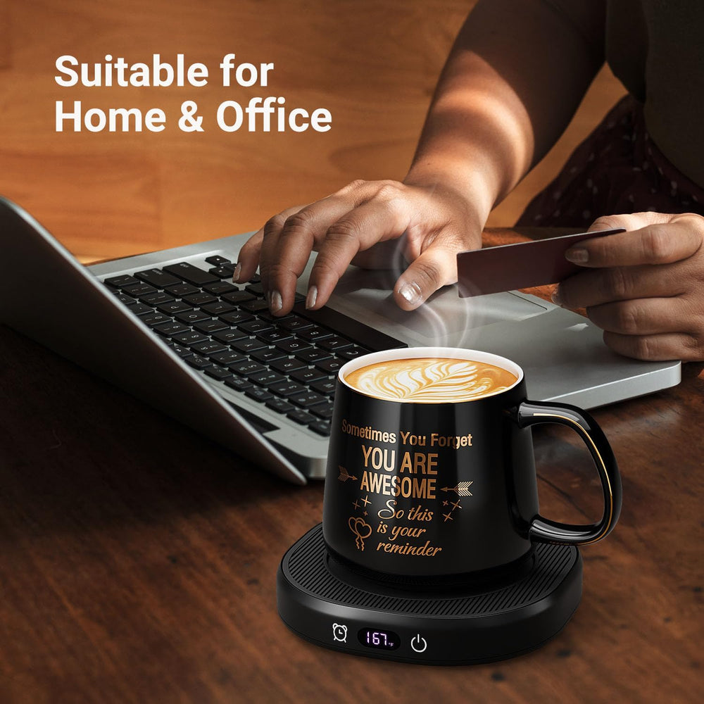 Coffee Mug Warmer & You are Awesome Mug Set, Electric Cup Warmer for Desk