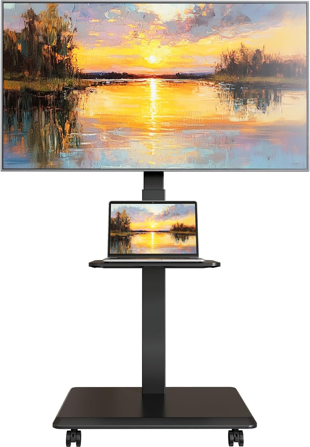 Steel Base Rolling TV Stand for 32-75 inch TVs up to 110 lbs, Black