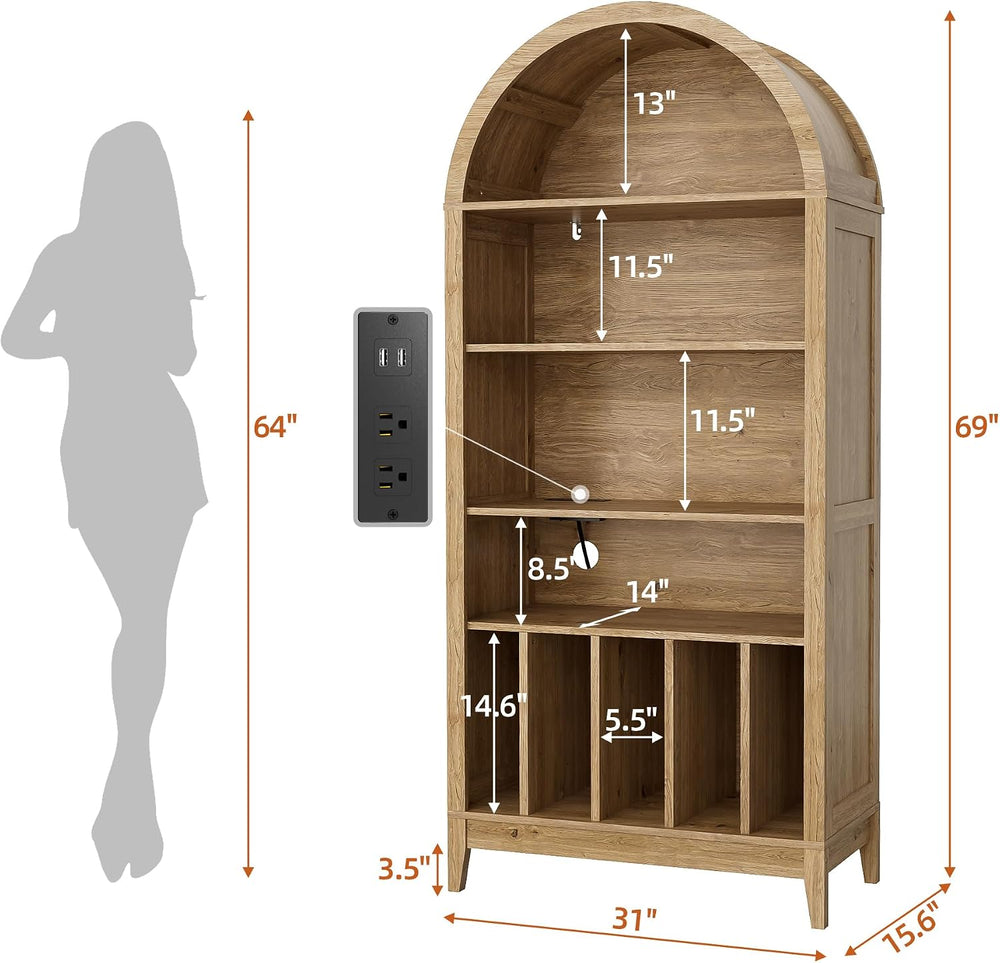 Large Record Player Stand Holds 350+ Albums, 5 Tier Arched Bookshelf Vinyl Re...