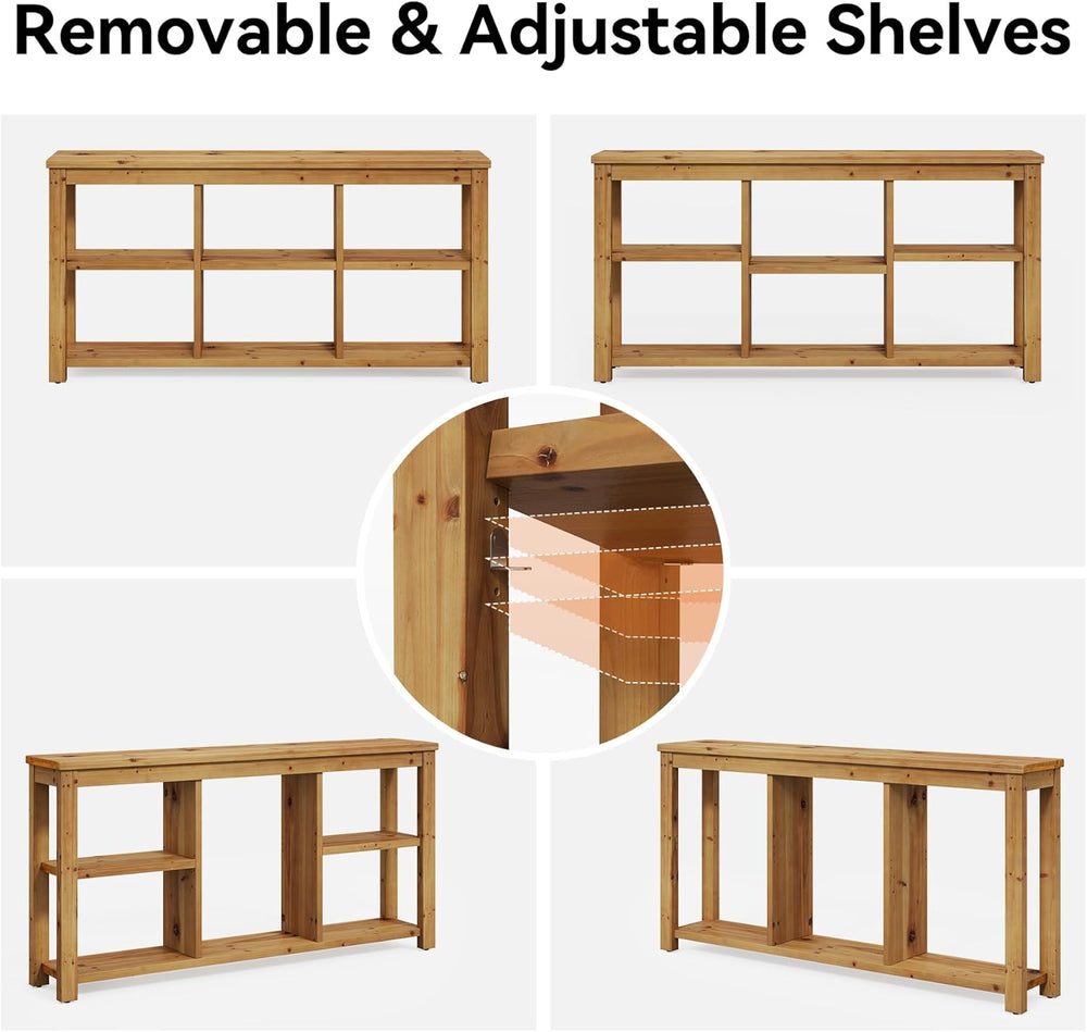 Solid Wood Horizontal Bookcase with Adjustable Shelves, 6 Cubes Storage Organ...