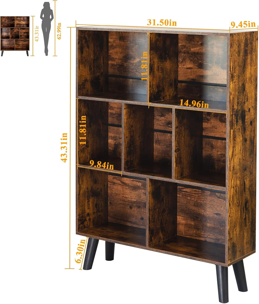 LEYAOYAO Cube Bookshelf, Mid-Century Modern Book Shelf with Legs, Brown