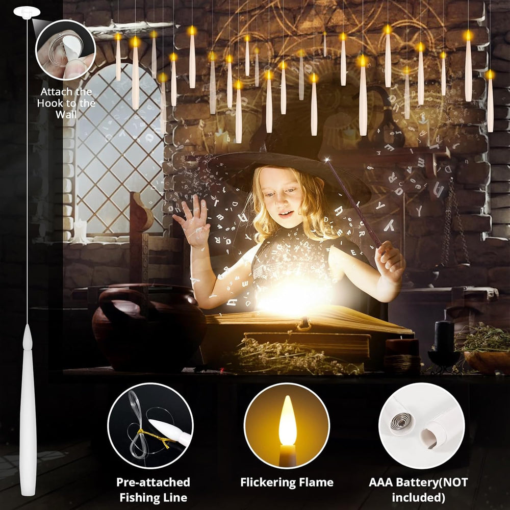 24Pcs Floating Candles with 2 Wand Remote Timer for Halloween Decor - White