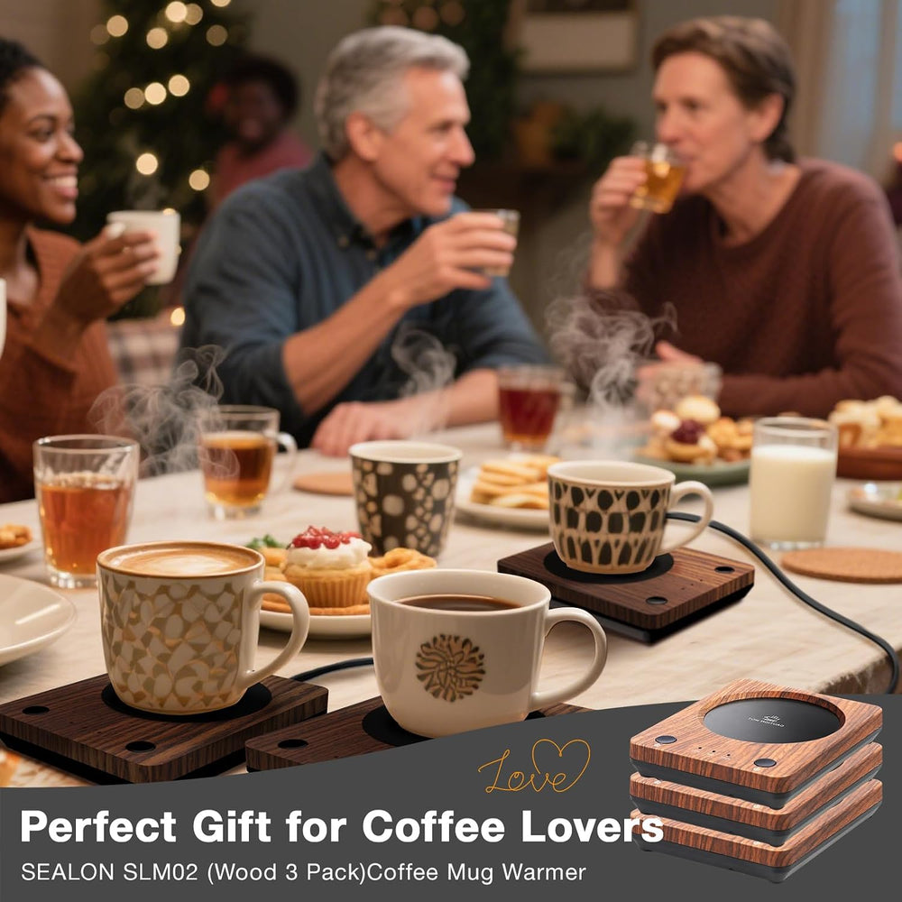 SEALON M03B Wood 3 Pack Beverage Warmer with 4H Auto Shut-Off & FCC Certi...