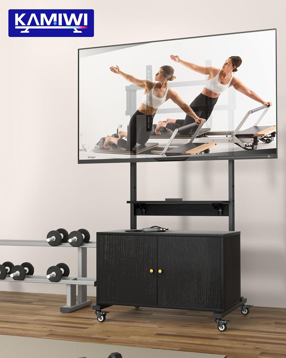 KAMIWI Rolling TV Stand, Mobile TV Cart for 32-75-Inch TVs up to 150lbs