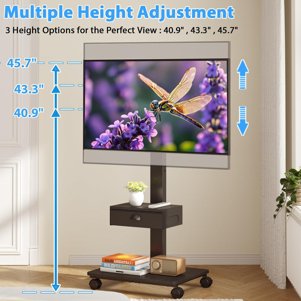 Rolling TV Stand With Drawer, TV Stand Cart On Wheels For 30-75 Inch TVs