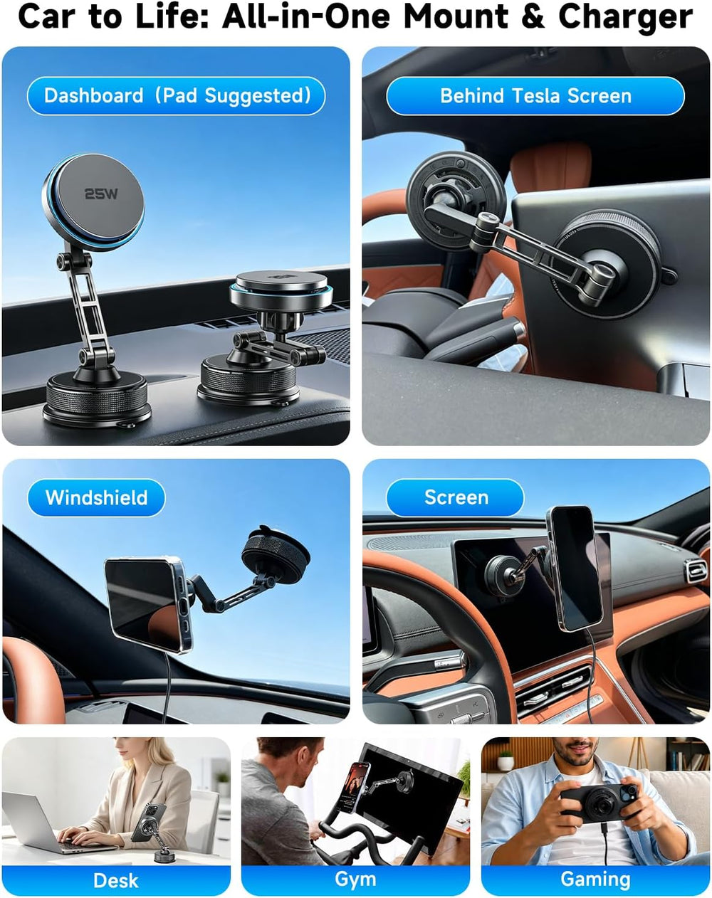 25W for Magsafe Car Mount Charger, Vacuum Magnetic Wireless Car Charger