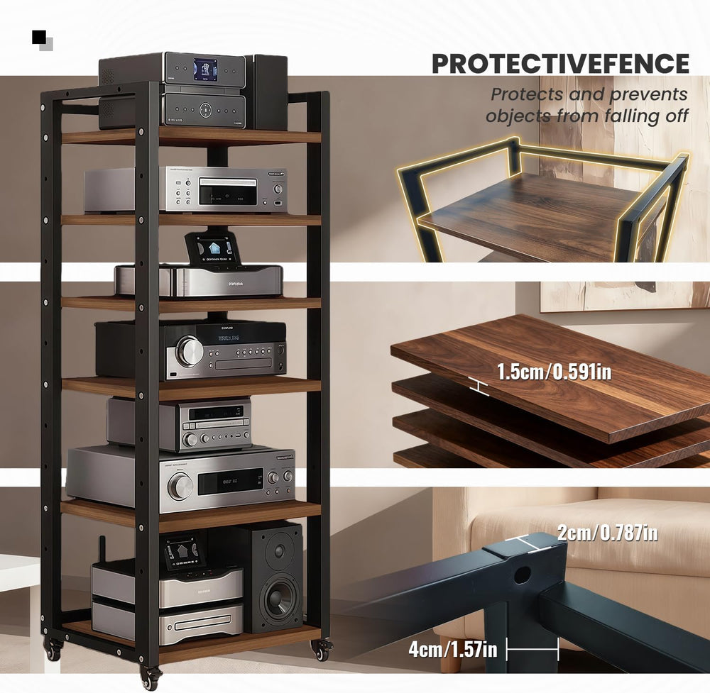 6-Tier AV Media Stand with Wheels, Modern Stereo Racks and Stands