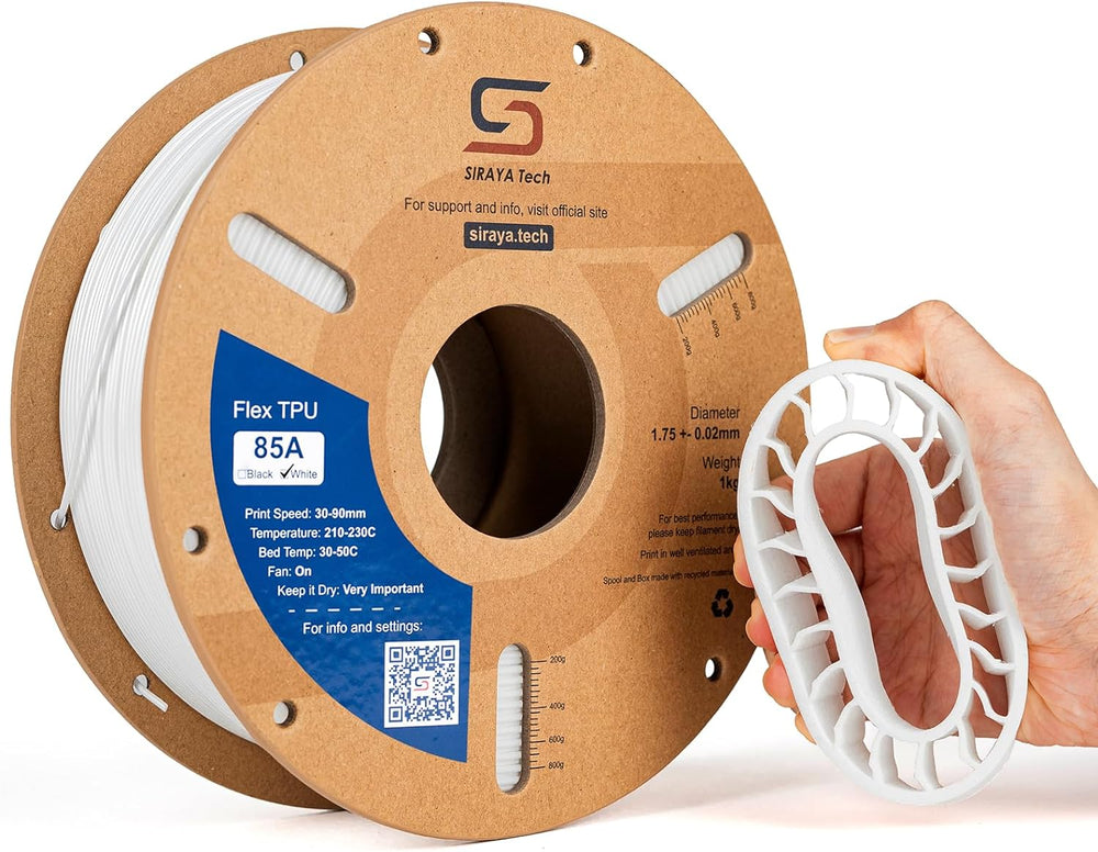 Siraya Tech Flex TPU 85A 3D Printer Filament, ISO 10993 Tested, White, 1kg