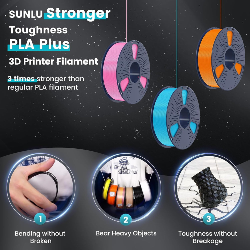SUNLU 3D Printer Filament PLA Plus 1.75mm Black 4KG