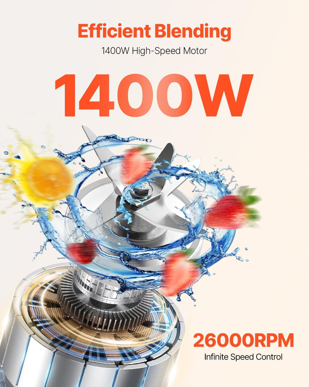 VEVOR Professional Blender for Smoothies, 85 oz 1400W,with Powerful Motor, Mu...