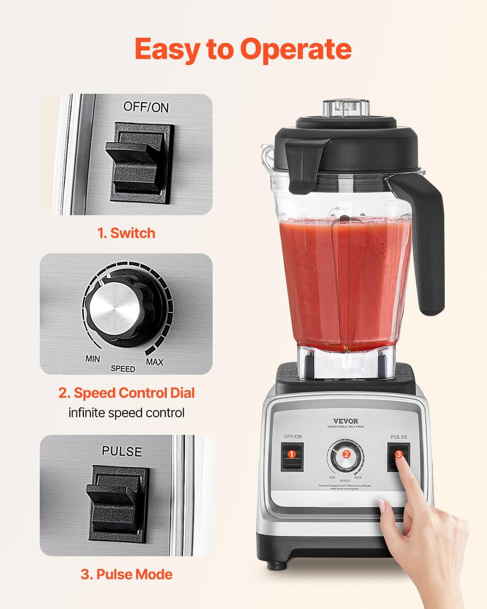 VEVOR Professional Blender for Smoothies, 85 oz 1400W,with Powerful Motor, Mu...