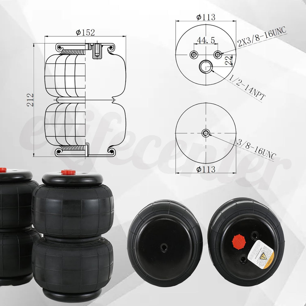 Universal 1/2" NPT Port Heavy Duty 2500 lbs Double Air Bags Suspension