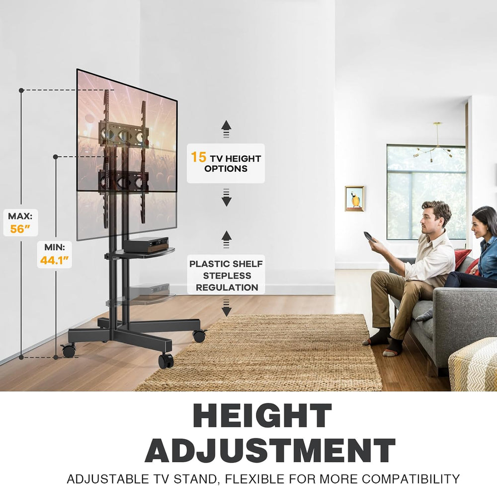 Mobile TV Stand with Upgraded Wheels for 32-75 Inch TVs up to 88 lbs