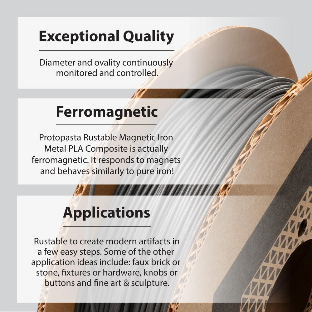 Protopasta Ferromagnetic Iron PLA 3D Printer Filament | ProtoPlant Metal-Fill...