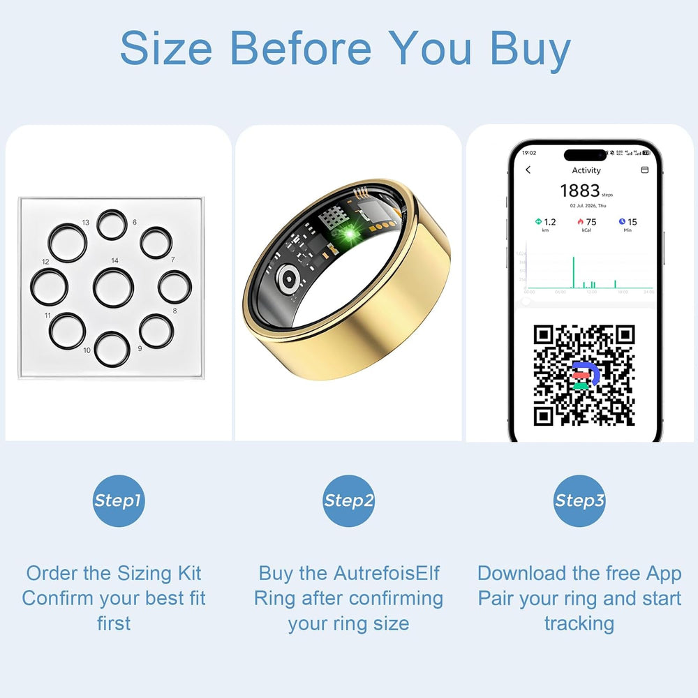 Smart Ring for Women Men, Fitness Ring without Subscription, Gold,9