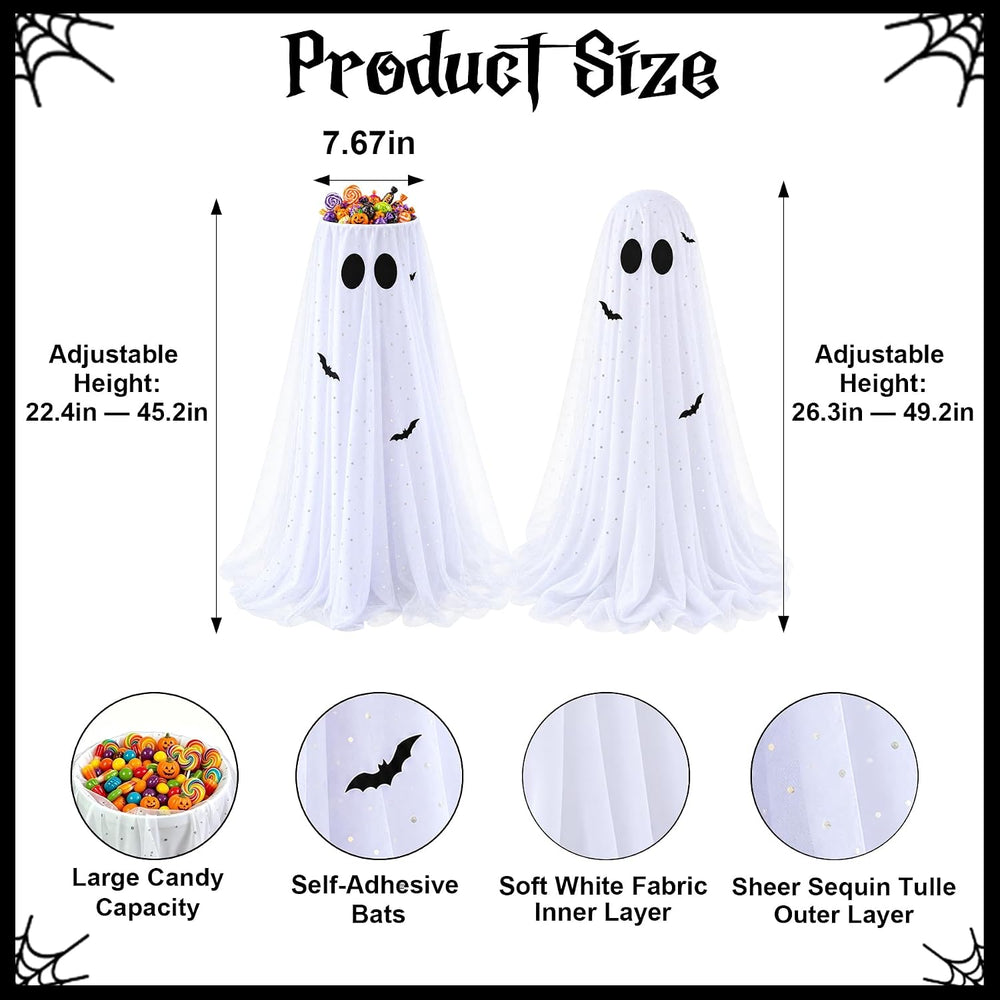 45" Lighted Halloween Candy Bowl Ghost, 2-in-1 Decor with Remote & T...