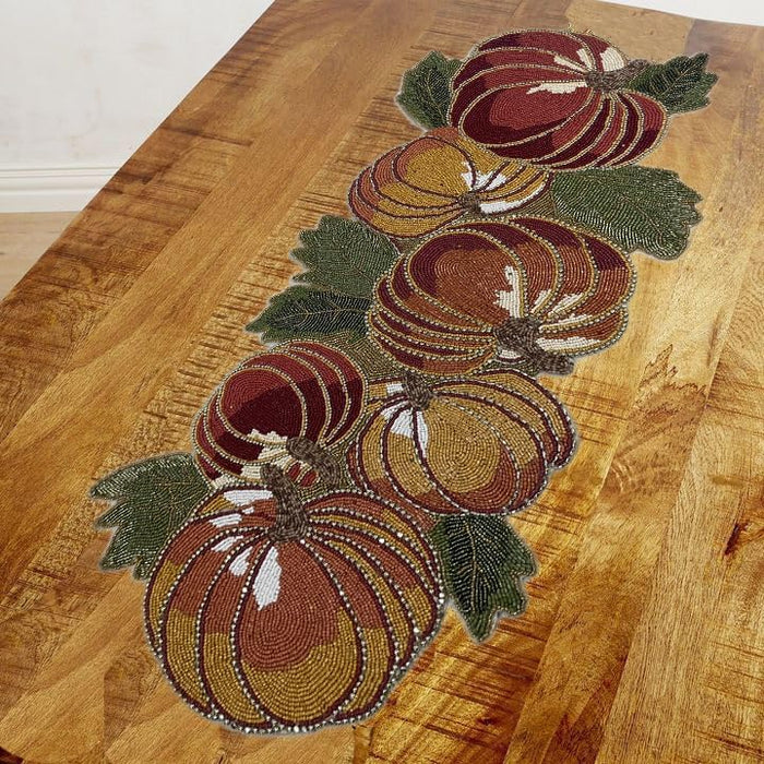 Thanksgiving Pumpkin Beaded Table Runner for Fall - Luxury Thanksgiving Decoration Table mat - Unique Halloween and Fall Decoration in Yellow Orange Green and red