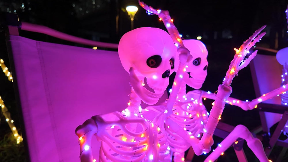 2Pack36 Halloween Skeleton Decoration with Orange&Purple Light