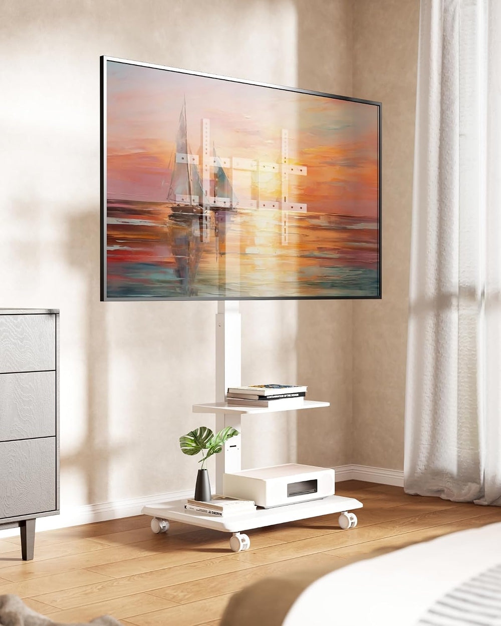 Steel Base Rolling TV Stand for 37-86 Inch TVs up to 110 lbs, White