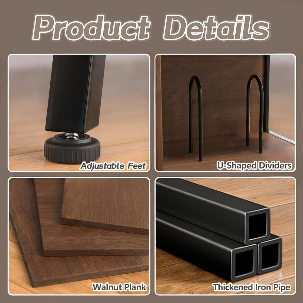 Faesun 3 Tier Record Player Stand with Flip-Down Record Shelf, Walnut