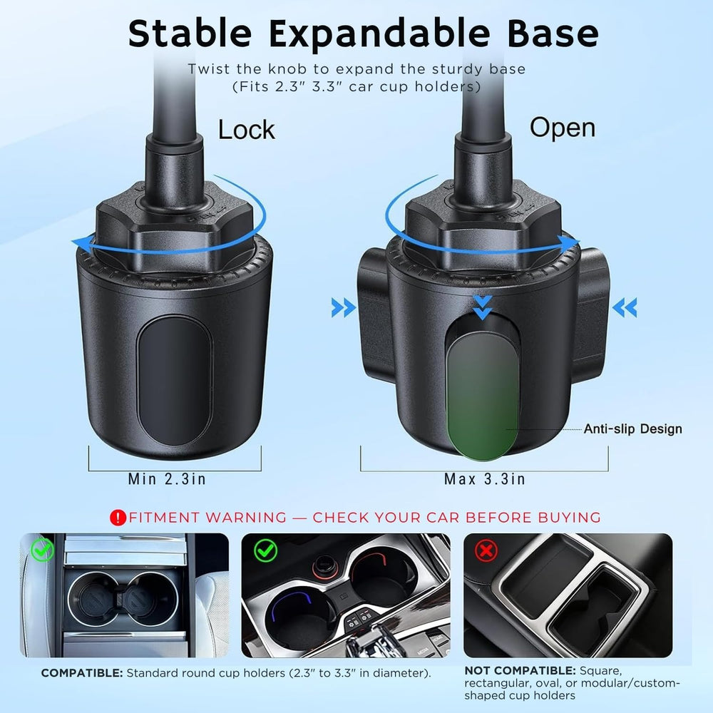 Qi2 25W Cooling Wireless Car Charger 15 Inch Cup Holder Phone Mount