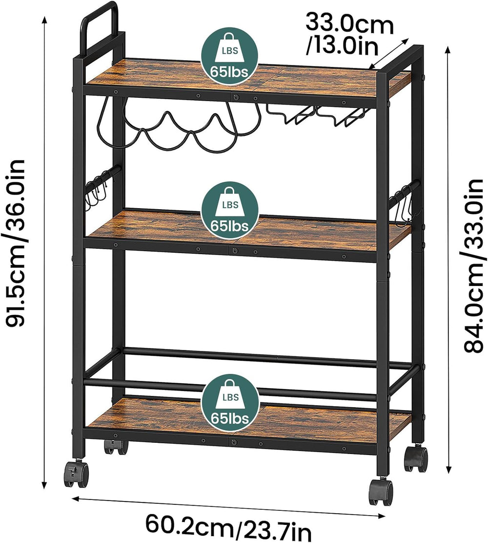 Bar Cart, Serving Cart for Home, Microwave Cart, Drink Cart, Mobile Kitchen S...