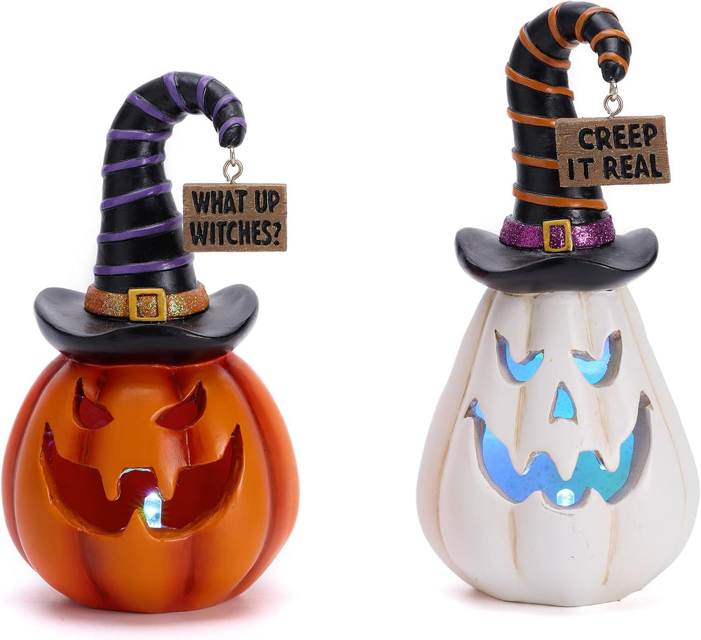 Valery Madelyn Pumpkin Halloween Decorations Indoor for Home, 2Pcs Resin Hall...