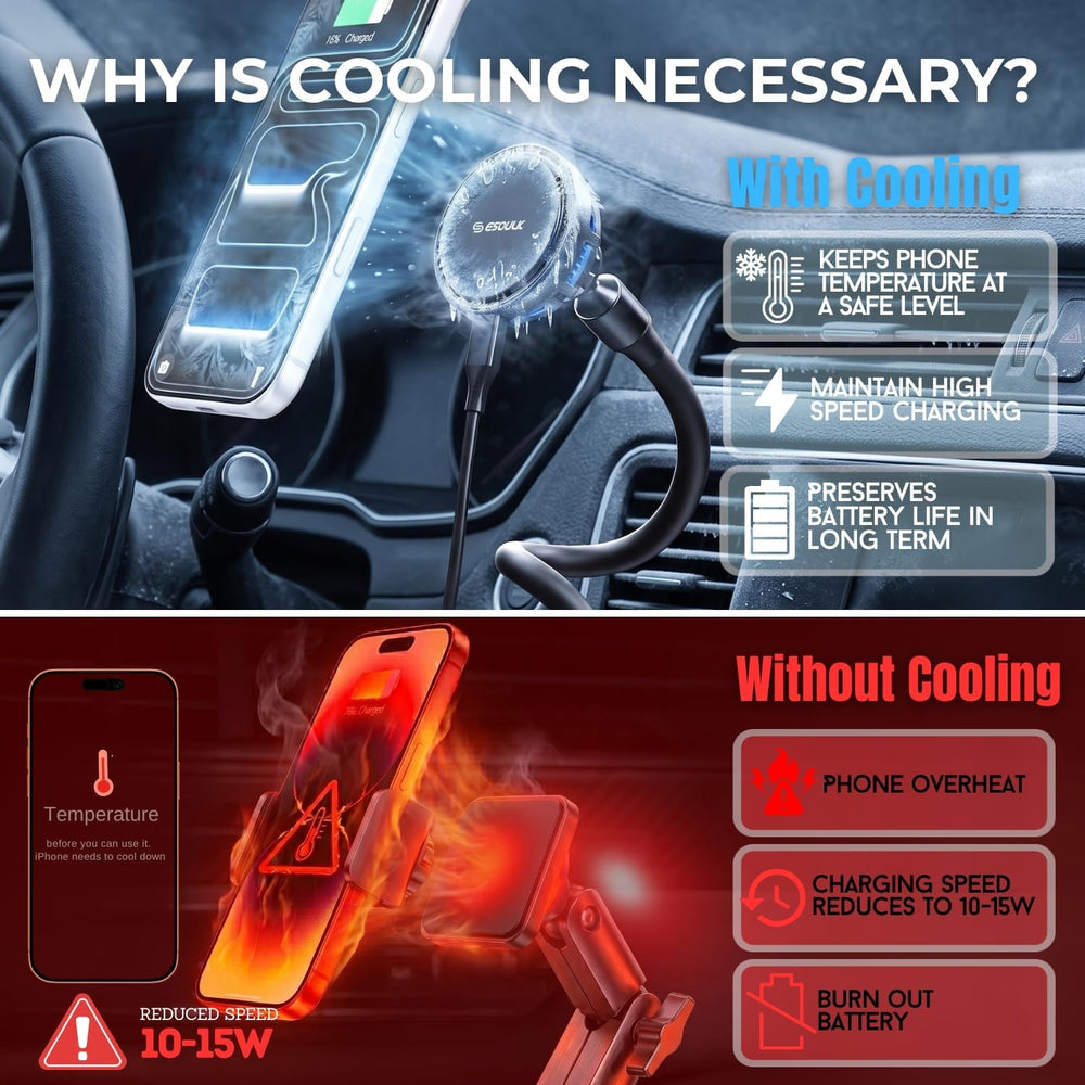 Qi2 25W Cooling Wireless Car Charger 15 Inch Cup Holder Phone Mount