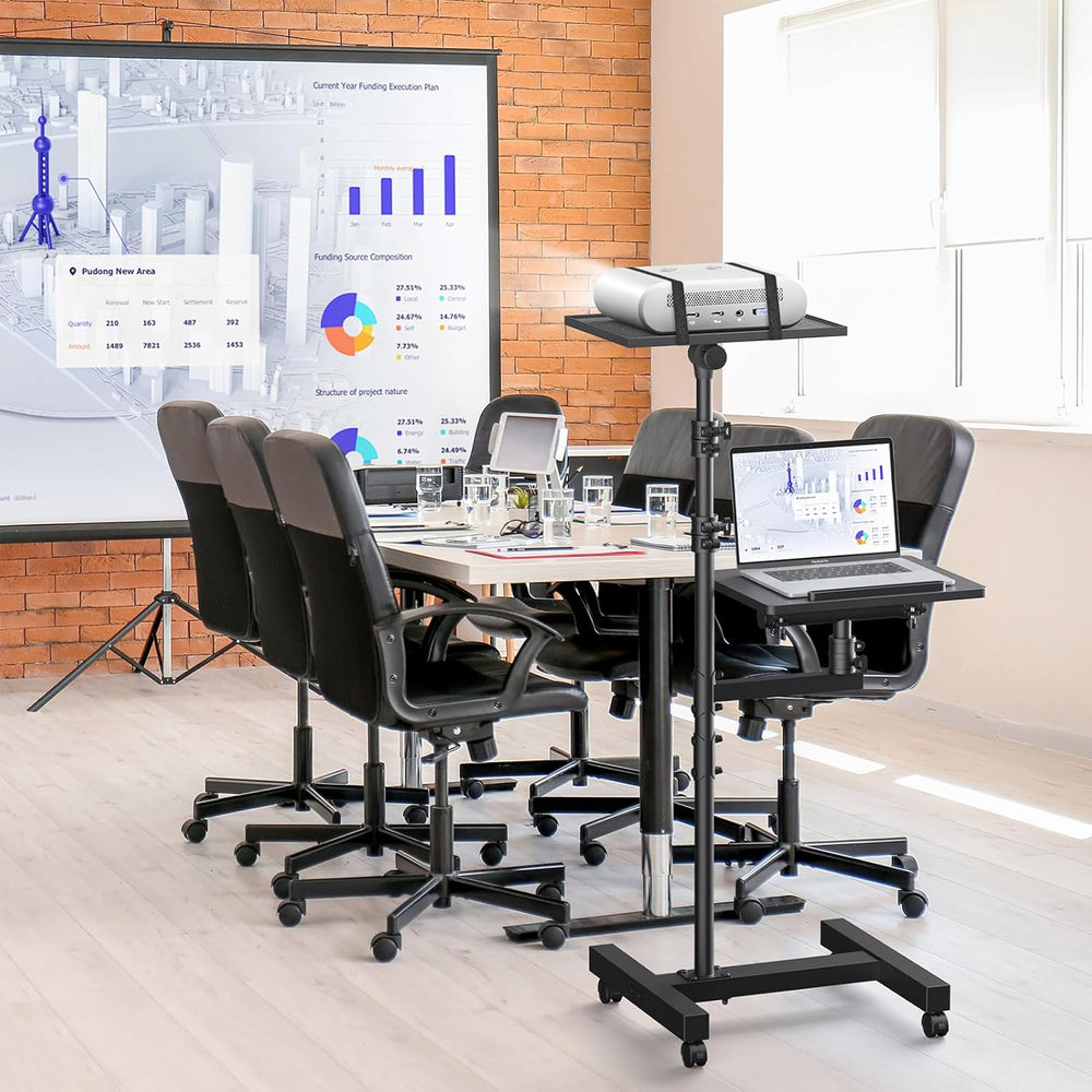 Projector Stand on Wheels, Dual-Tray Tripod Cart 45-64", Holds 20 lbs