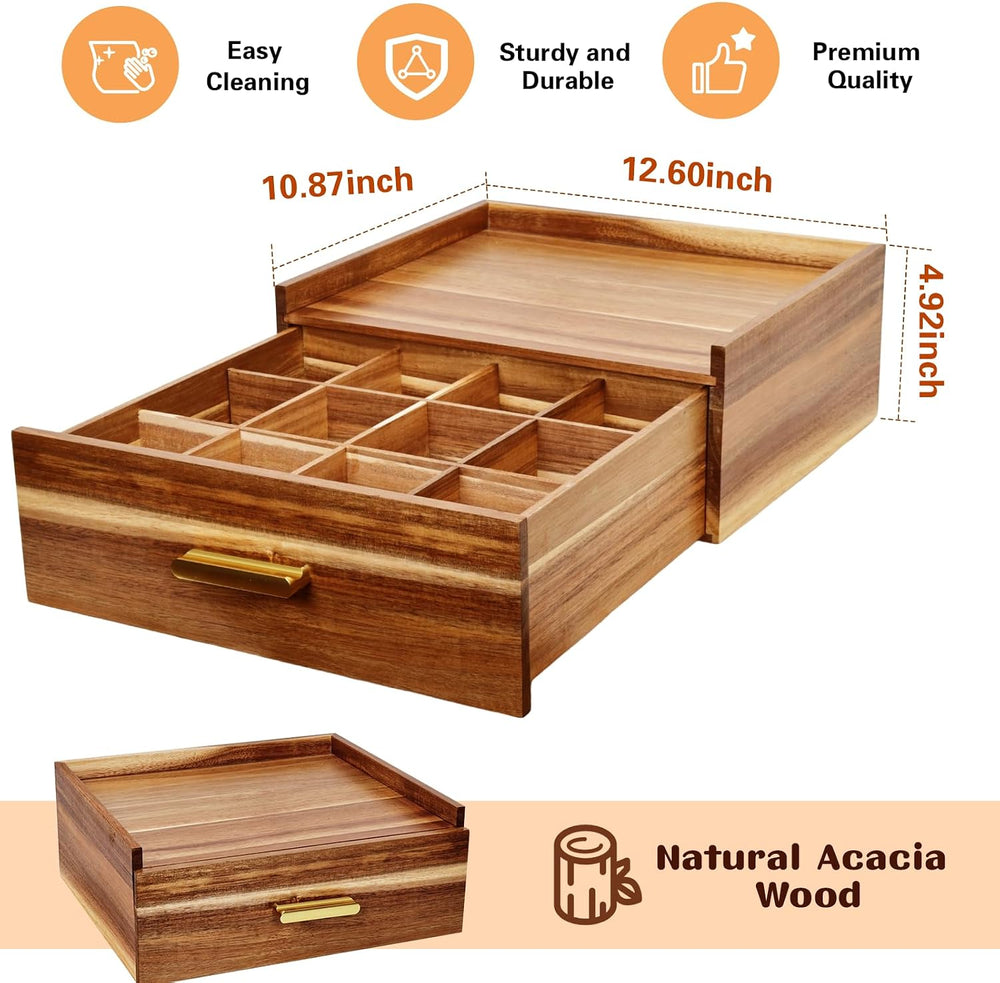 NANXITU Acacia Wood Tea Holder Organizer, Tea Box Organizer Storage Box