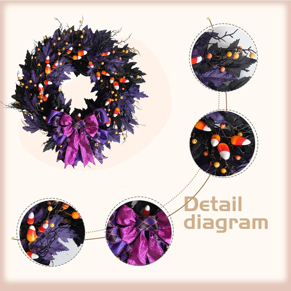 idyllic 22 Inches Halloween Door Wreath, Black Halloween Wreaths for Front Do...