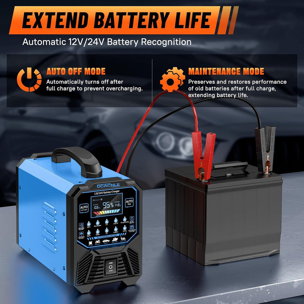 DCACNLE 12V/24V 0-15A Car Battery Charger Heavy Duty,Automatic Maintainer
