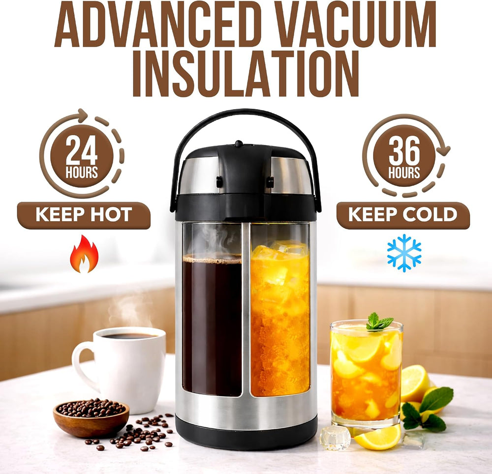 Coffee Carafe Insulated 102 OZ / 3L Stainless Steel Hot Beverage Dispenser, A...