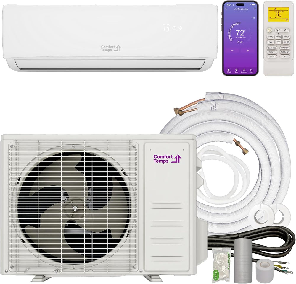 Comfort Temps Energy-Saving 9000 BTU Mini Split 110V – 19 SEER, Pre-Charged, ...
