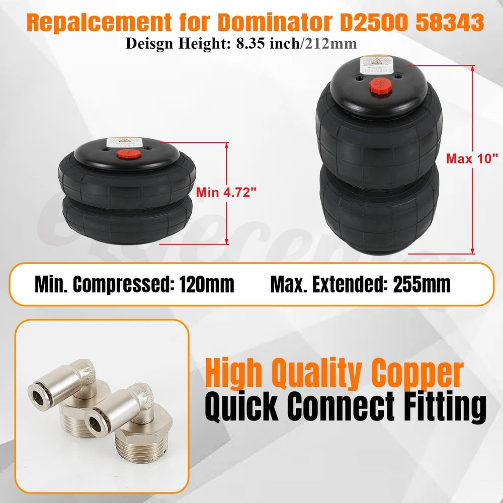 Universal 1/2" NPT Port Heavy Duty 2500 lbs Double Air Bags Suspension