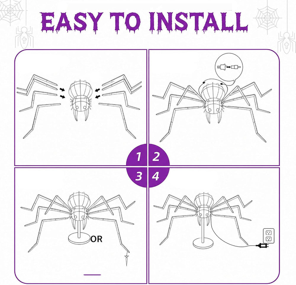 6.8 FT Giant Spider Halloween Decorations, 128 LED Light Up Spider
