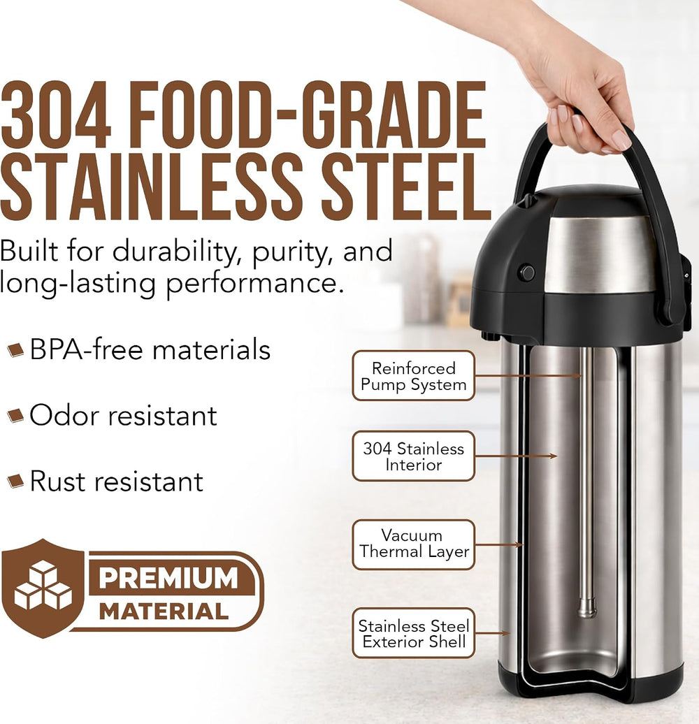 Coffee Carafe Insulated 102 OZ / 3L Stainless Steel Hot Beverage Dispenser, A...