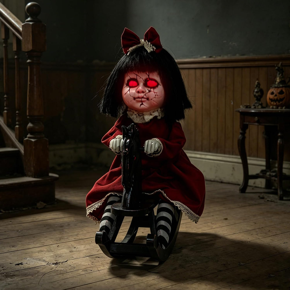 Hourleey Halloween Animatronics Decorations, Sound Activated Girl Doll on Roc...