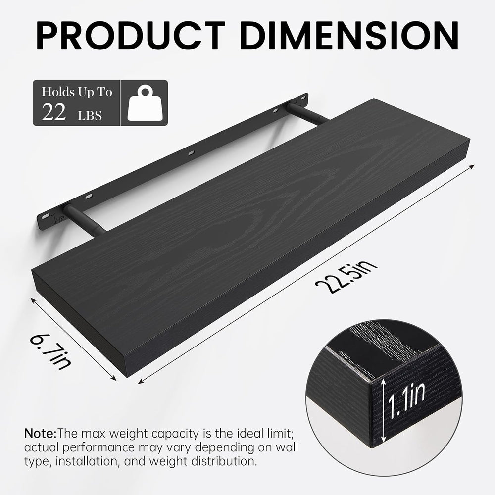 BAYKA Black Floating Shelves 22.5in, Set of 2, Wall Mounted for Wall Decor