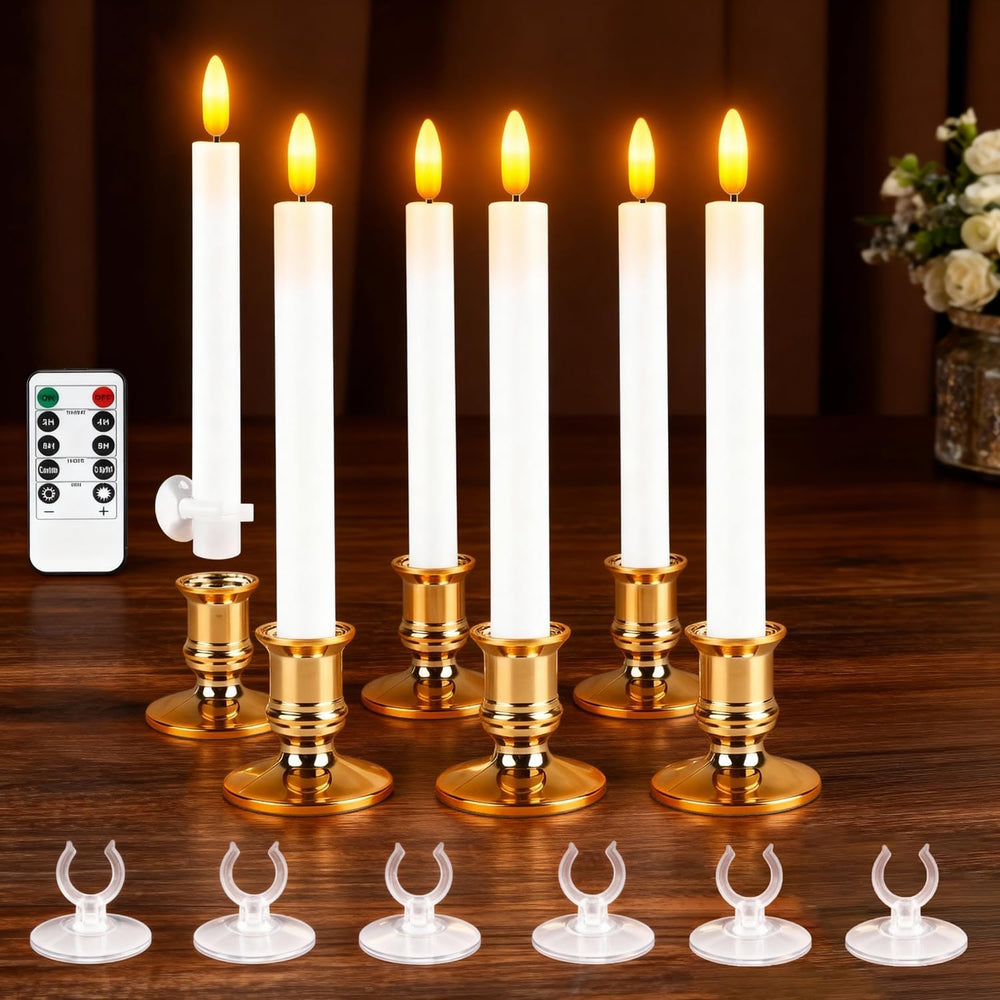Christmas Window Candles, 6 Pcs Battery Operated Flameless Taper Candles with...