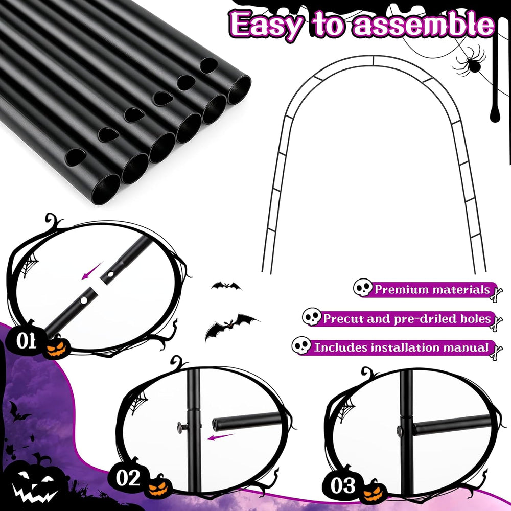 7Pcs Halloween Outdoor Arch Decor, 1 Arches 20 Spiders 3 Tinsel Garland