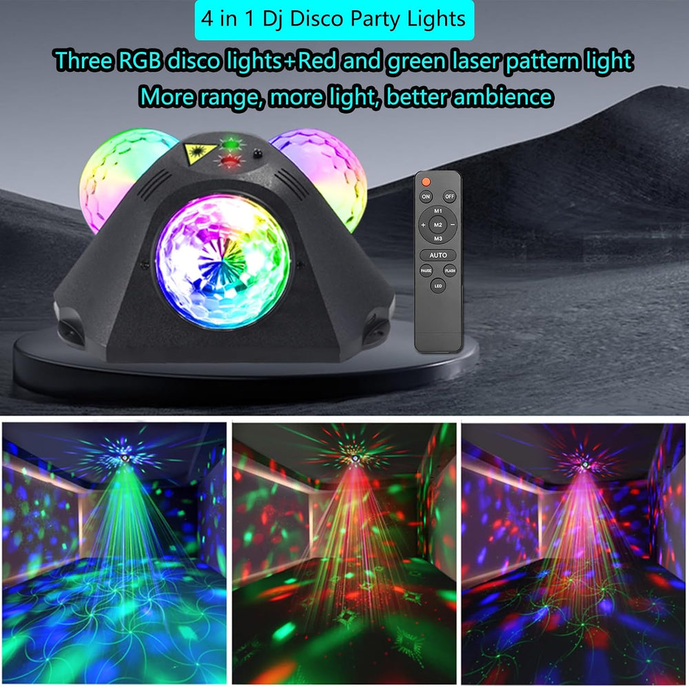 Yinpkteo 4 in 1 Disco Ball DJ Party Lights, 3 RGB Disco Lights+Red and Green ...