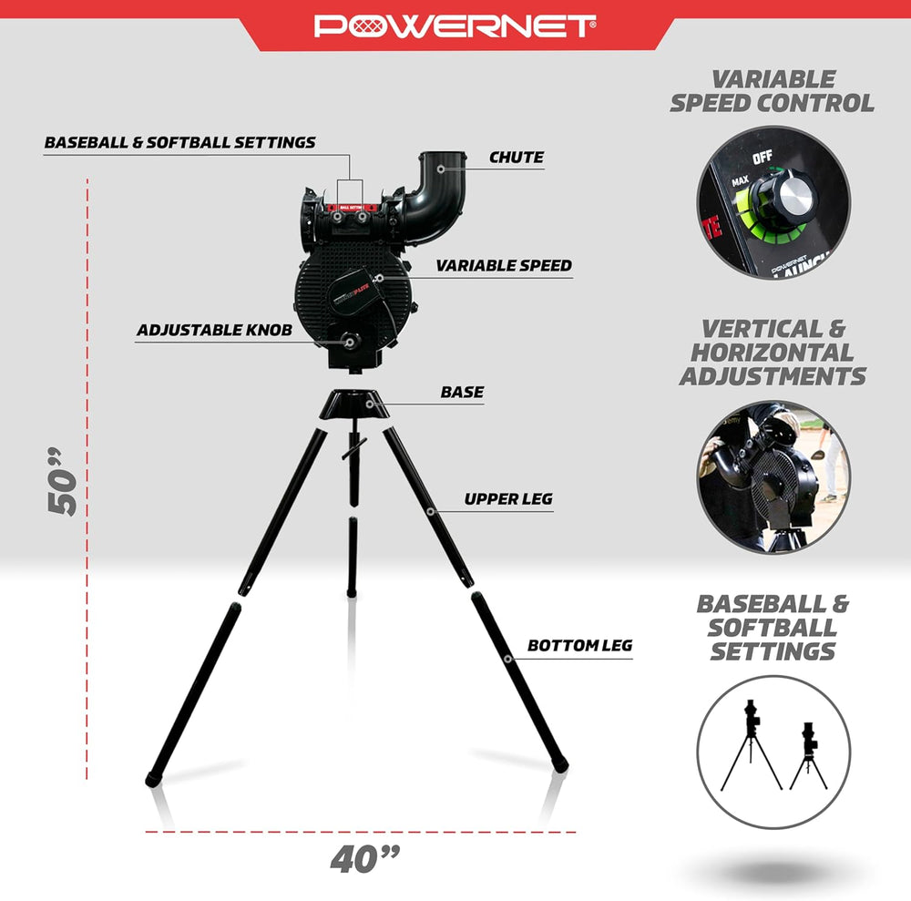 PowerNet Launch F-lite Softball & Baseball Pitching Machine, Dimpled Prac...