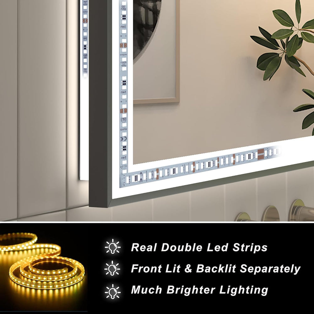 SMIROR 48x40 Black Framed LED Lighted Bathroom Vanity Mirror for Wall