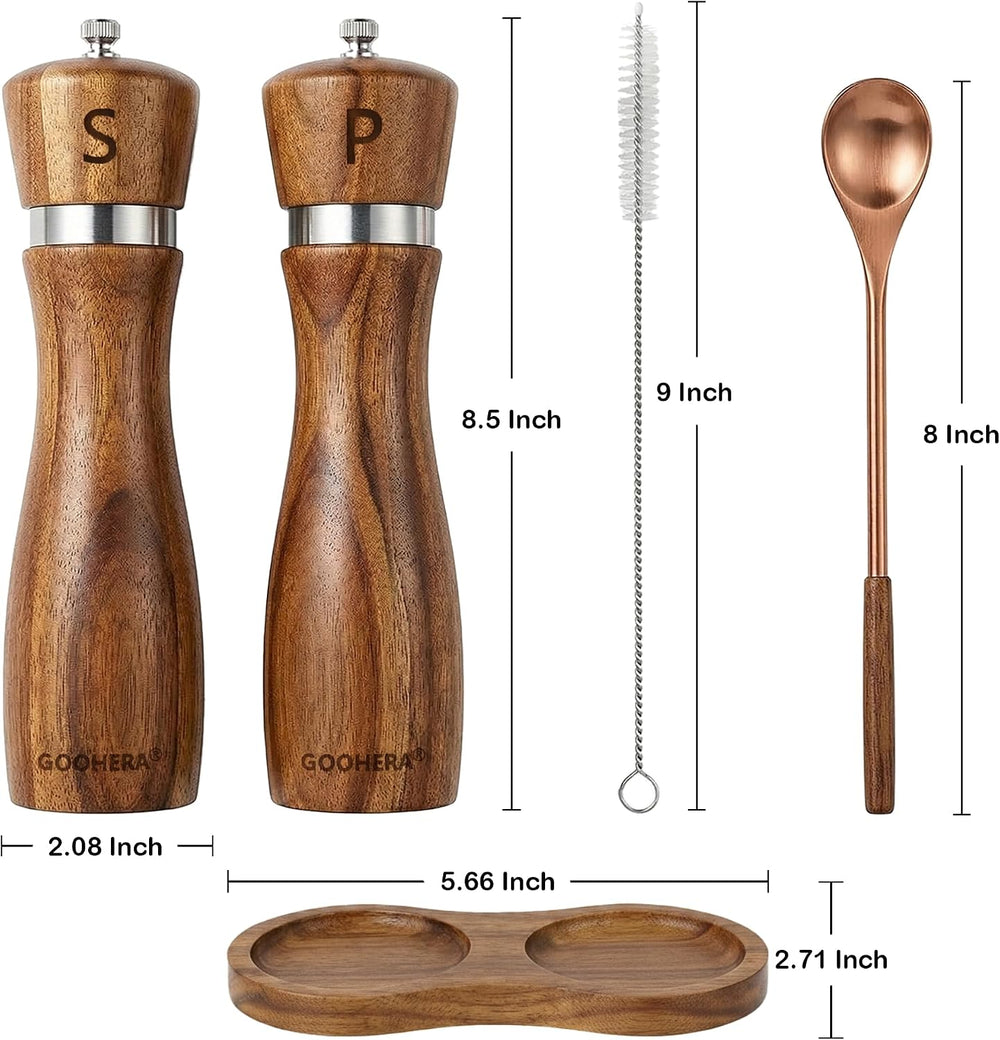 Premium Acacia Wood Salt & Pepper Grinder Set, 8-Inch, 2 Pack