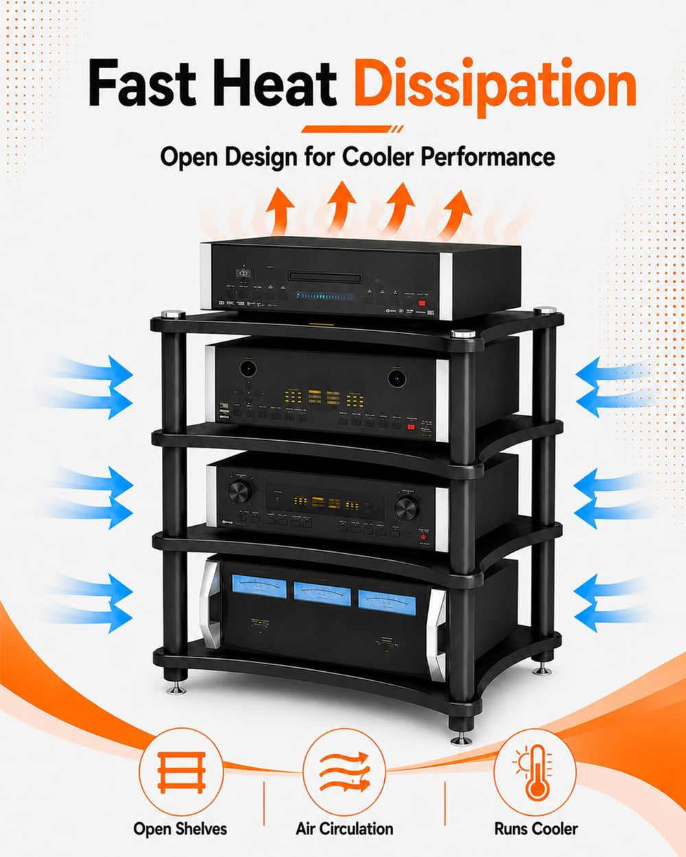 Heavy Duty 4-Tier AV Media Stand, 352 lb Load Capacity, Black