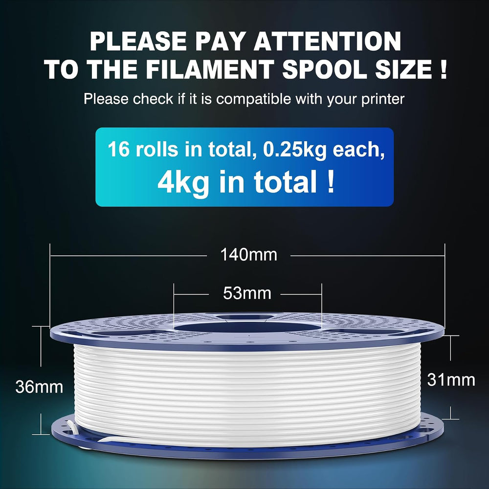 SUNLU 250G PLA Filament 16 Color Bundle Multicolor, 4kg in Total