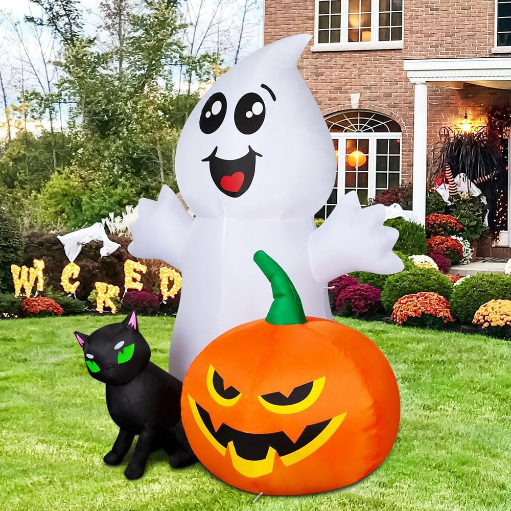 COMIN Halloween Inflatable 5FT Ghost with Black Cat and Pumpkin, Built-in LED...
