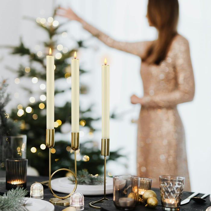YOROXRG 24 Pack LED Flameless Taper Candles with Timer, Dripless Fake Candlesticks with 3D Flickering Flame, 9.6 Inches White Window Candle for Fireplace Christmas Halloween(Ivory)