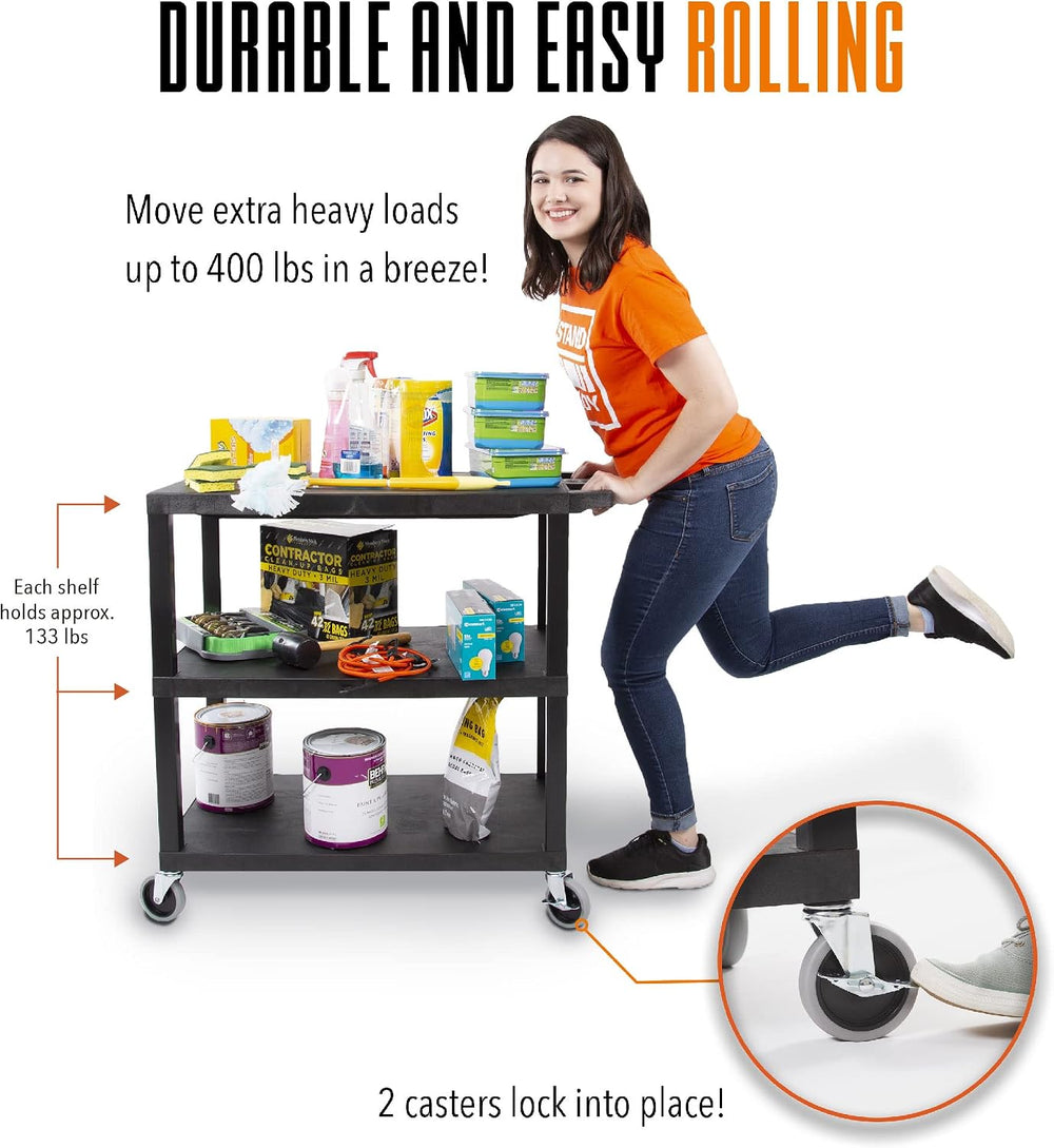 Stand Steady Tubstr 3 Flat Top Shelf Utility Cart Supports Up to 300 lbs - He...